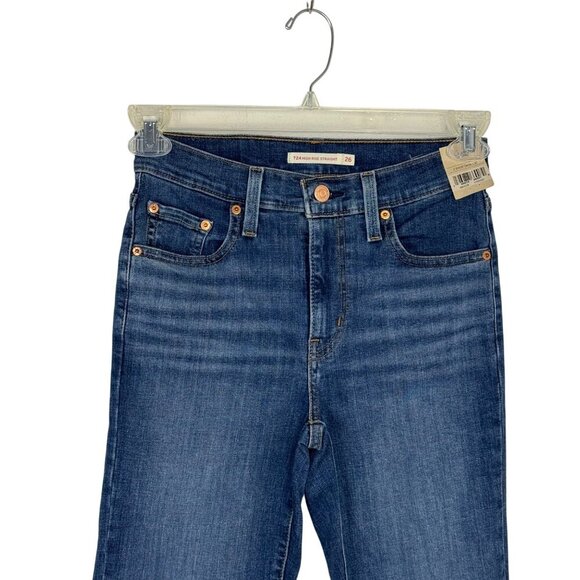 Levi's 724 NEW High Rise Straight Medium Wash Jean W26 L30 Short Casual Stretch - Picture 2 of 14